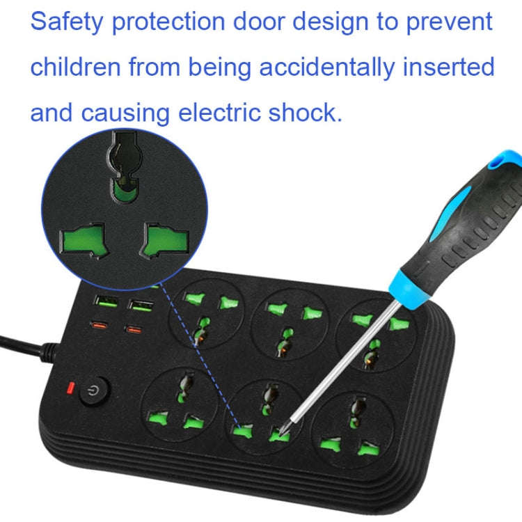 T24 2m 3000W 6 Plugs + PD + 4-USB Ports Multifunctional Flame-Retardant Socket With Switch(UK Plug)