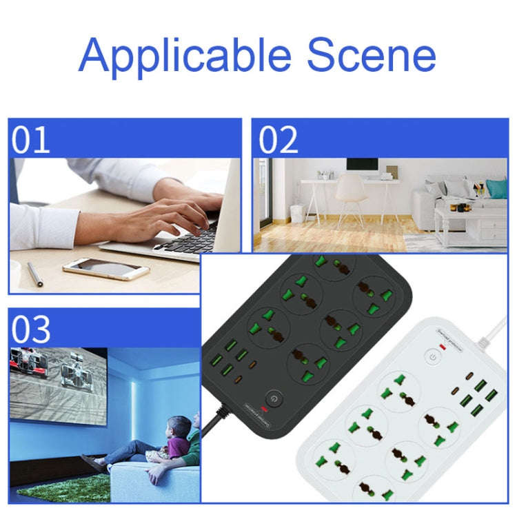 T24 2m 3000W 6 Plugs + PD + 4-USB Ports Multifunctional Flame-Retardant Socket With Switch(UK Plug)