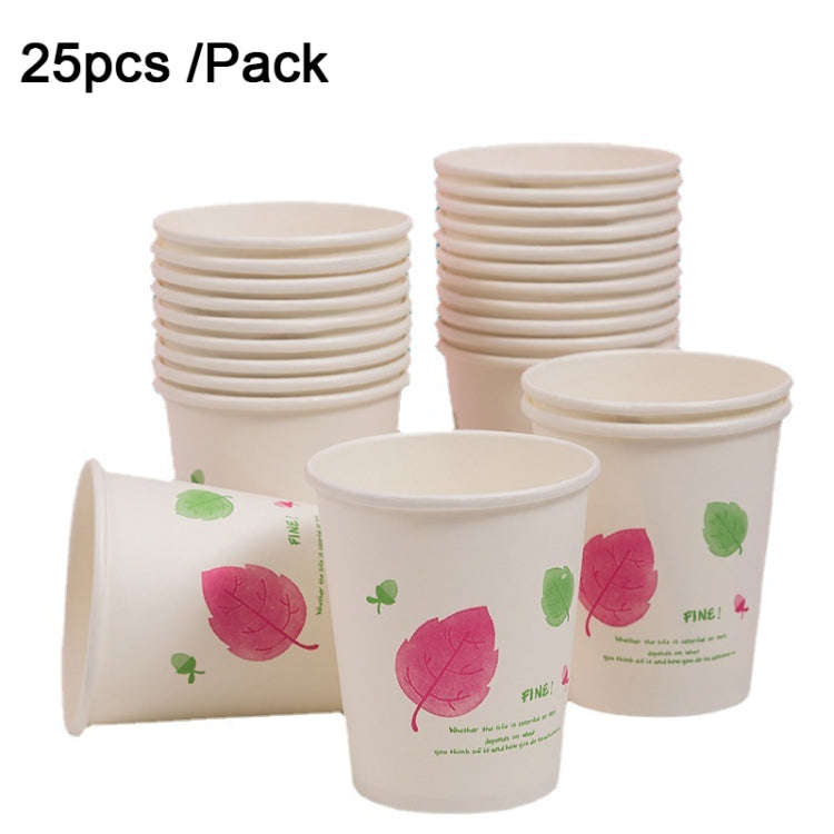 25pcs /Pack 250ml  Disposable Paper Cup Thickened Wood Pulp Water Cup(Red Leaf)