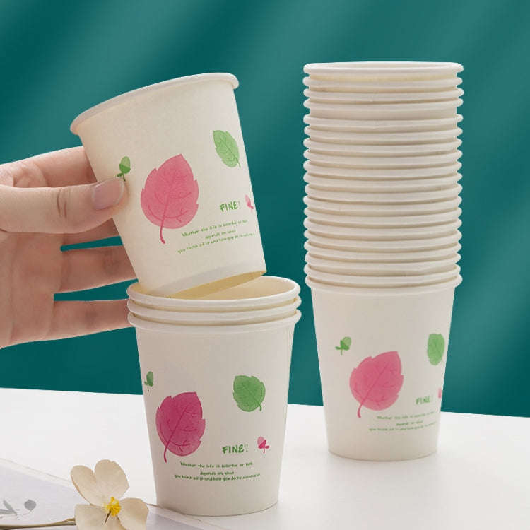 25pcs /Pack 250ml  Disposable Paper Cup Thickened Wood Pulp Water Cup(Red Leaf)