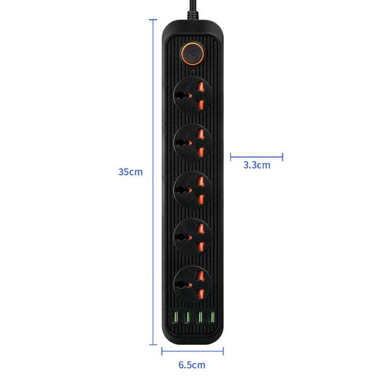 A03 2m 3000W 5 Plugs + 4-USB Ports Multifunctional Flame-retardant Socket with Switch(US Plug)