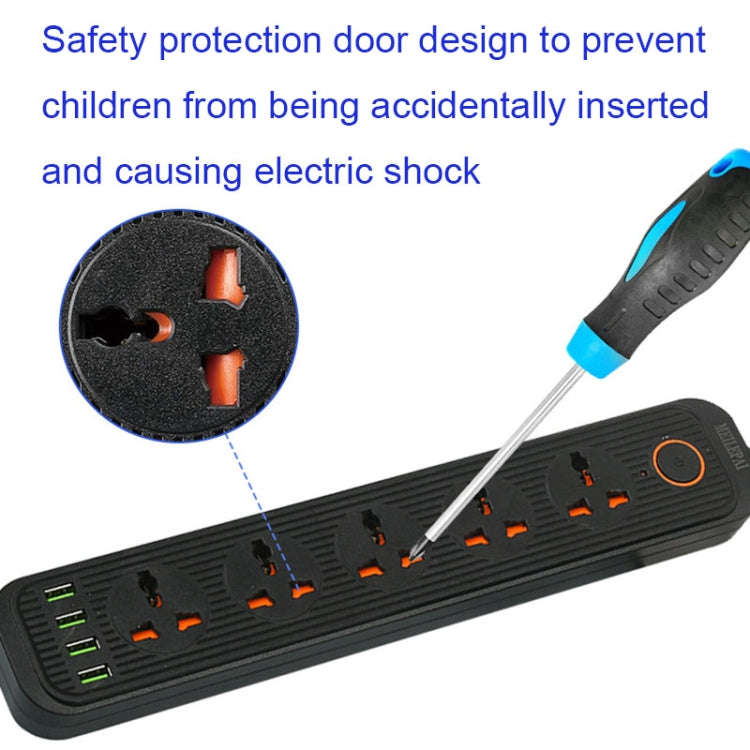 A03 2m 3000W 5 Plugs + 4-USB Ports Multifunctional Flame-retardant Socket with Switch(US Plug)