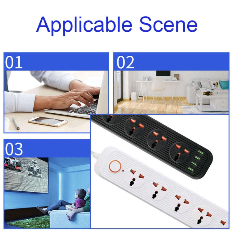 A03 2m 3000W 5 Plugs + 4-USB Ports Multifunctional Flame-retardant Socket with Switch(US Plug)