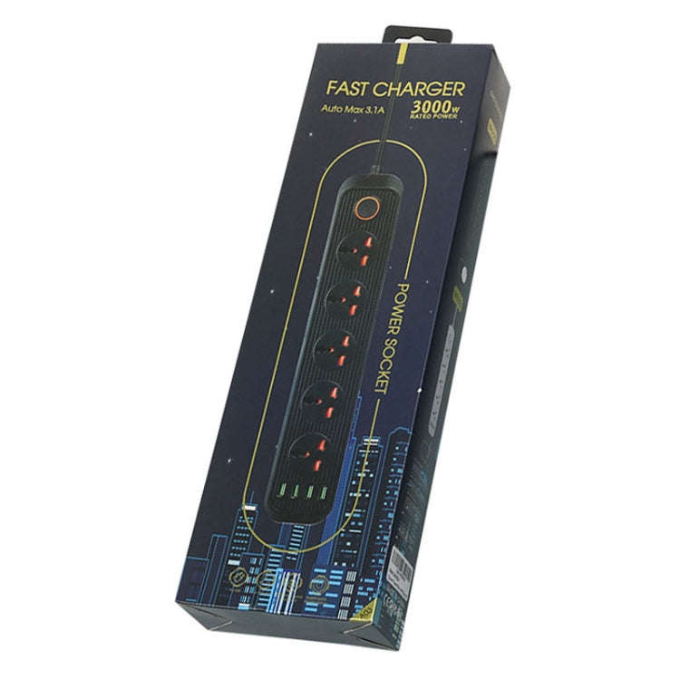 A03 2m 3000W 5 Plugs + 4-USB Ports Multifunctional Flame-retardant Socket with Switch(US Plug)