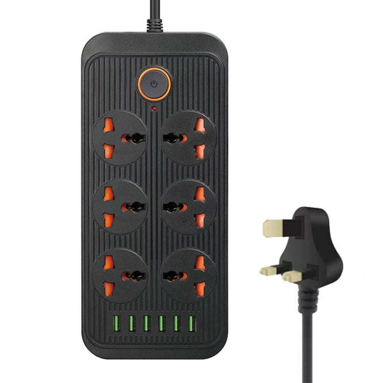 A07 2m 3000W 6 Plugs + 6-USB Ports Multifunctional Flame-retardant Socket with Switch(UK Plug)