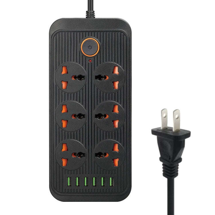 A07 2m 3000W 6 Plugs + 6-USB Ports Multifunctional Flame-retardant Socket with Switch(US Plug)