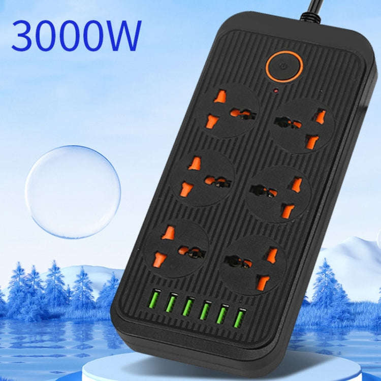 A07 2m 3000W 6 Plugs + 6-USB Ports Multifunctional Flame-retardant Socket with Switch(UK Plug)