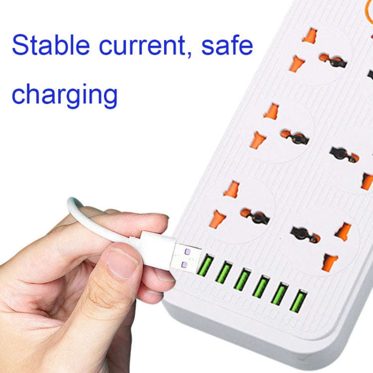 A07 2m 3000W 6 Plugs + 6-USB Ports Multifunctional Flame-retardant Socket with Switch(UK Plug)