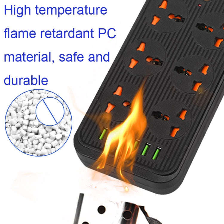 A07 2m 3000W 6 Plugs + 6-USB Ports Multifunctional Flame-retardant Socket with Switch(UK Plug)