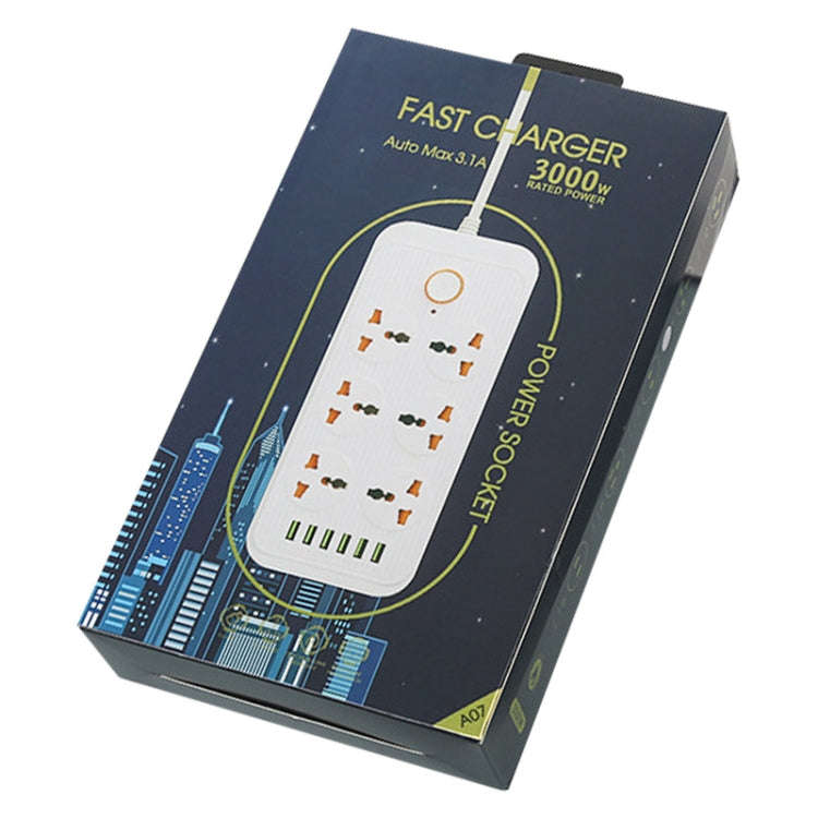 A07 2m 3000W 6 Plugs + 6-USB Ports Multifunctional Flame-retardant Socket with Switch(UK Plug)