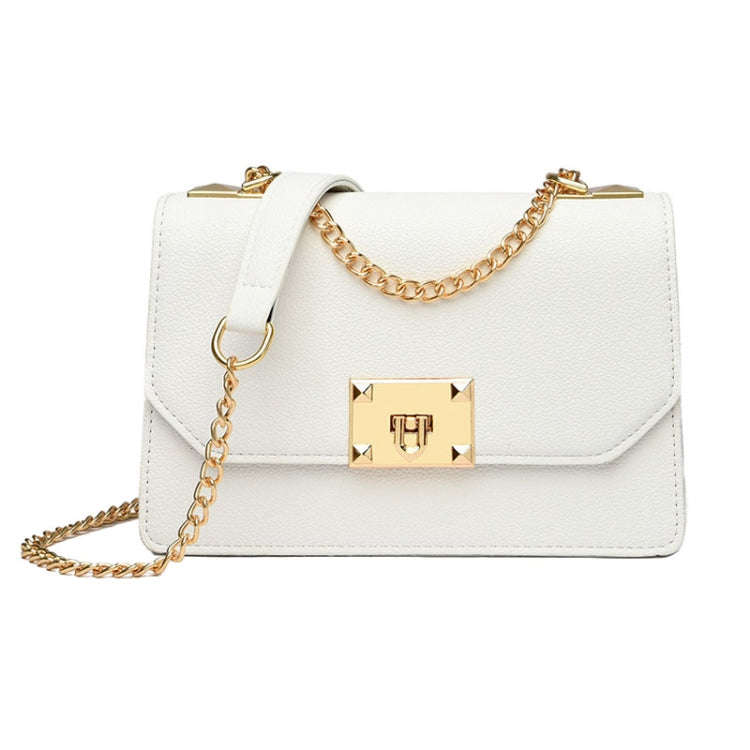 Women Double Compartment Flap Lock Small Square Bag Chain Crossbody Bag(White)