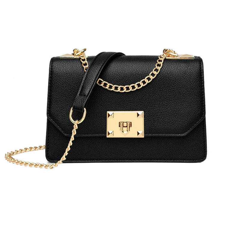 Women Double Compartment Flap Lock Small Square Bag Chain Crossbody Bag(Black)