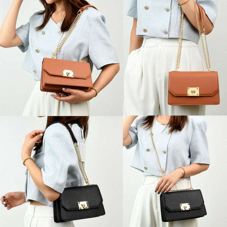 Women Double Compartment Flap Lock Small Square Bag Chain Crossbody Bag(Black)