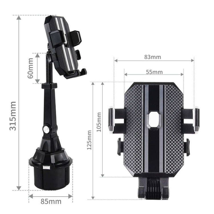 Car Center Console Water Cup Holder Adjustable Mobile Phone Holder(Black)