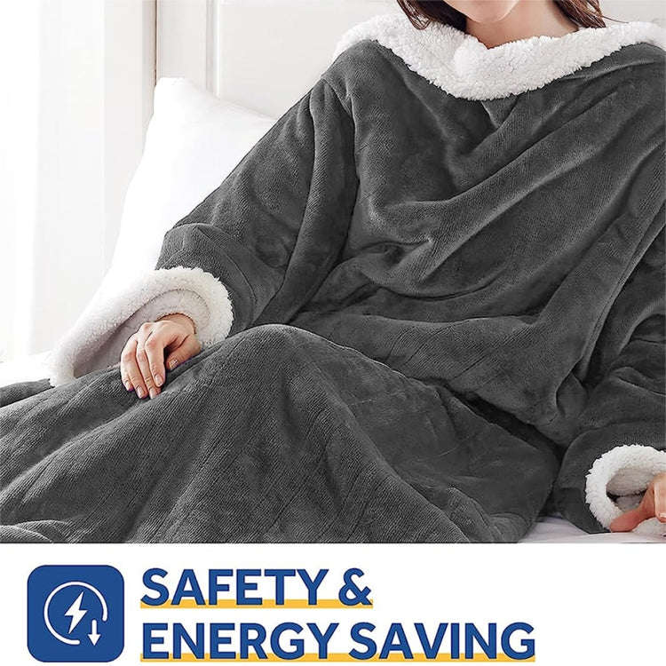 Electric Throw Wearable Heating Blanket Flannel Electric Quilt with Sleeves 130 x 150cm EU Plug(D...