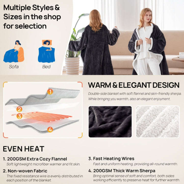 Electric Throw Wearable Heating Blanket Flannel Electric Quilt with Sleeves 150 x 180cm EU Plug(D...