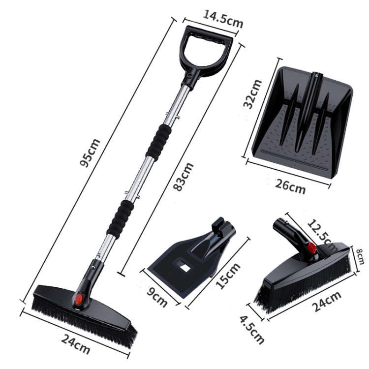 3-in-1 Car Snow Shovel Brush Kit Stainless Steel Retractable Ice Scraper(Black)