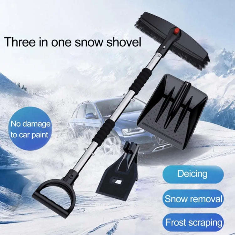 3-in-1 Car Snow Shovel Brush Kit Stainless Steel Retractable Ice Scraper(Black)