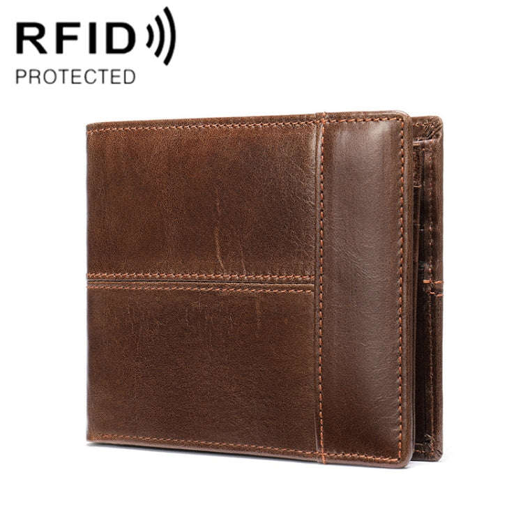RFID Anti-Theft Short Mens Wallet Multi-Card Slot Cowhide Coin Purse(Coffee)