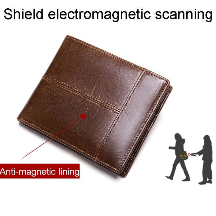 RFID Anti-Theft Short Mens Wallet Multi-Card Slot Cowhide Coin Purse(Brown)