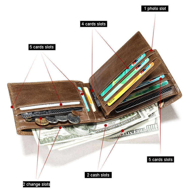 RFID Anti-Theft Short Mens Wallet Multi-Card Slot Cowhide Coin Purse(Brown)