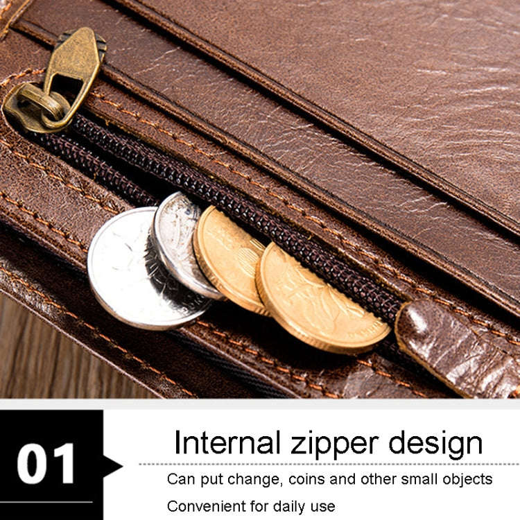 RFID Anti-Theft Short Mens Wallet Multi-Card Slot Cowhide Coin Purse(Brown)