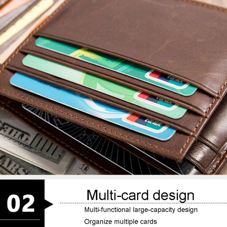 RFID Anti-Theft Short Mens Wallet Multi-Card Slot Cowhide Coin Purse(Brown)