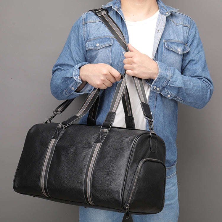 Large Capacity Leather Luggage Bag Multifunctional Single Shoulder Travel Bag(4028 Black)