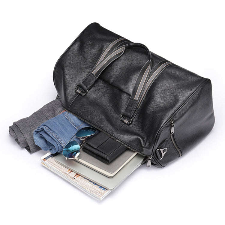 Large Capacity Leather Luggage Bag Multifunctional Single Shoulder Travel Bag(4028 Black)