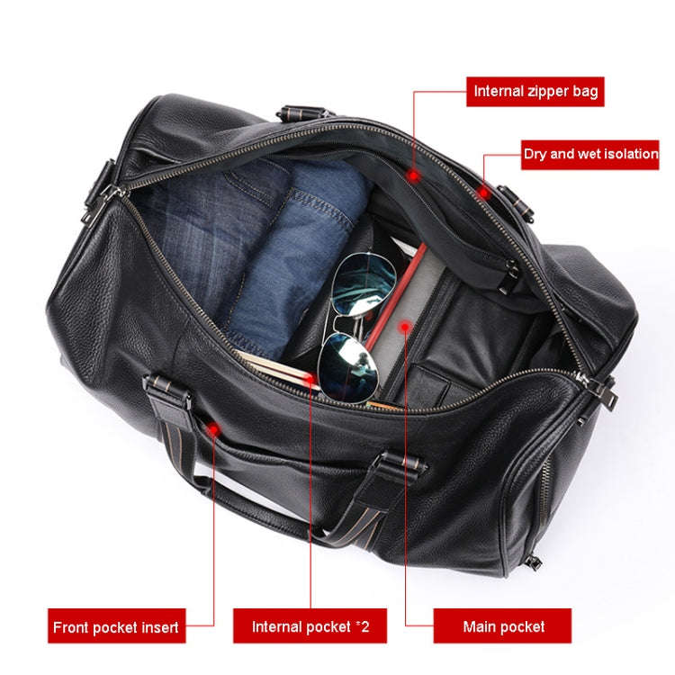 Large Capacity Leather Luggage Bag Multifunctional Single Shoulder Travel Bag(4028 Black)