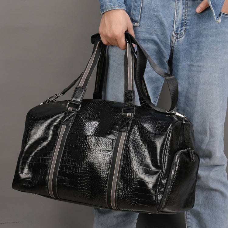 Large Capacity Leather Duffel Bag Multifunctional Crocodile Print Traveling Bag(4009 Crocodile Pr...