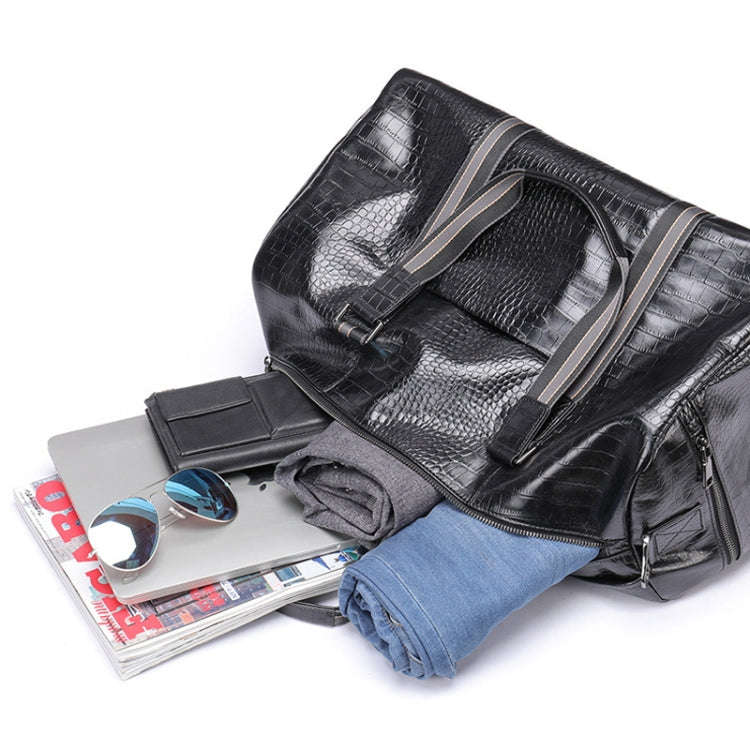 Large Capacity Leather Duffel Bag Multifunctional Crocodile Print Traveling Bag(4009 Crocodile Pr...