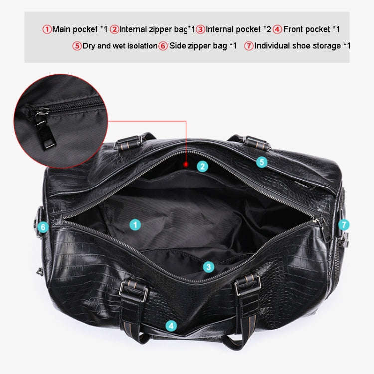 Large Capacity Leather Duffel Bag Multifunctional Crocodile Print Traveling Bag(4009 Crocodile Pr...