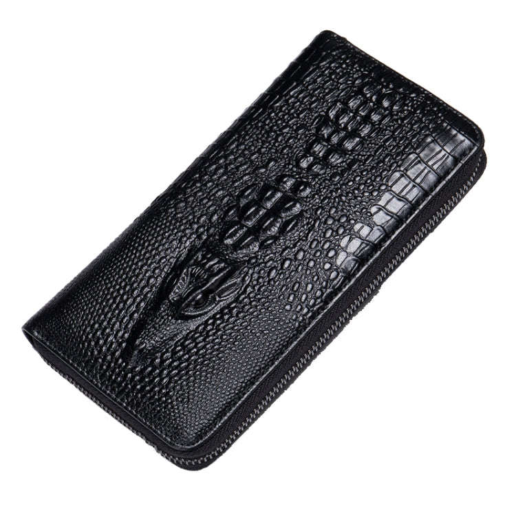 Mens Long Business Wallet Crocodile Pattern Multi Cards Clutch Bag(Black)