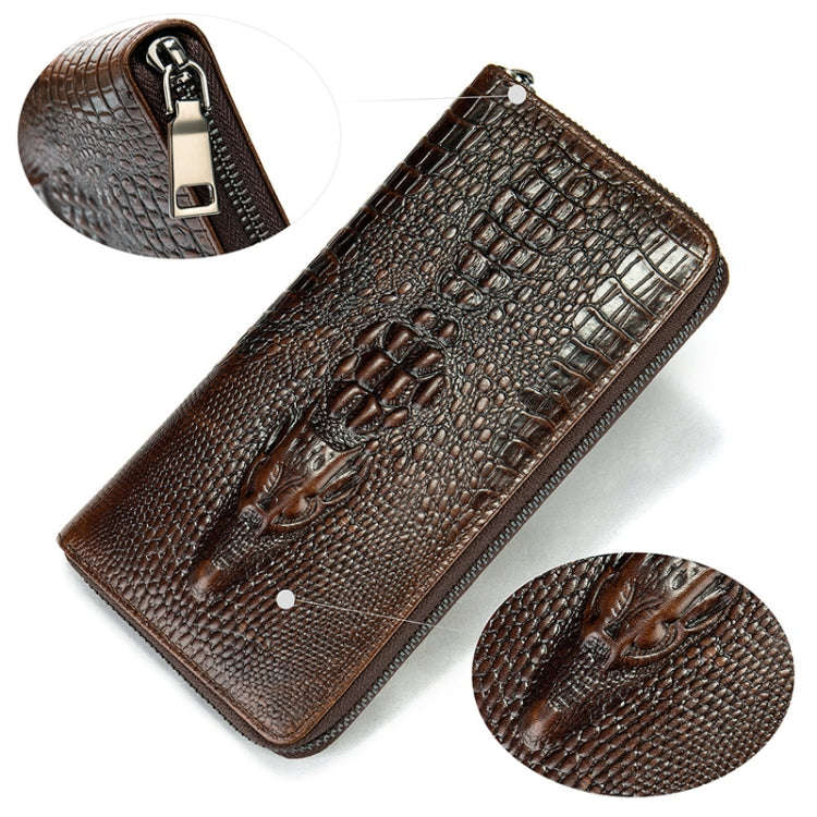 Mens Long Business Wallet Crocodile Pattern Multi Cards Clutch Bag(Black)