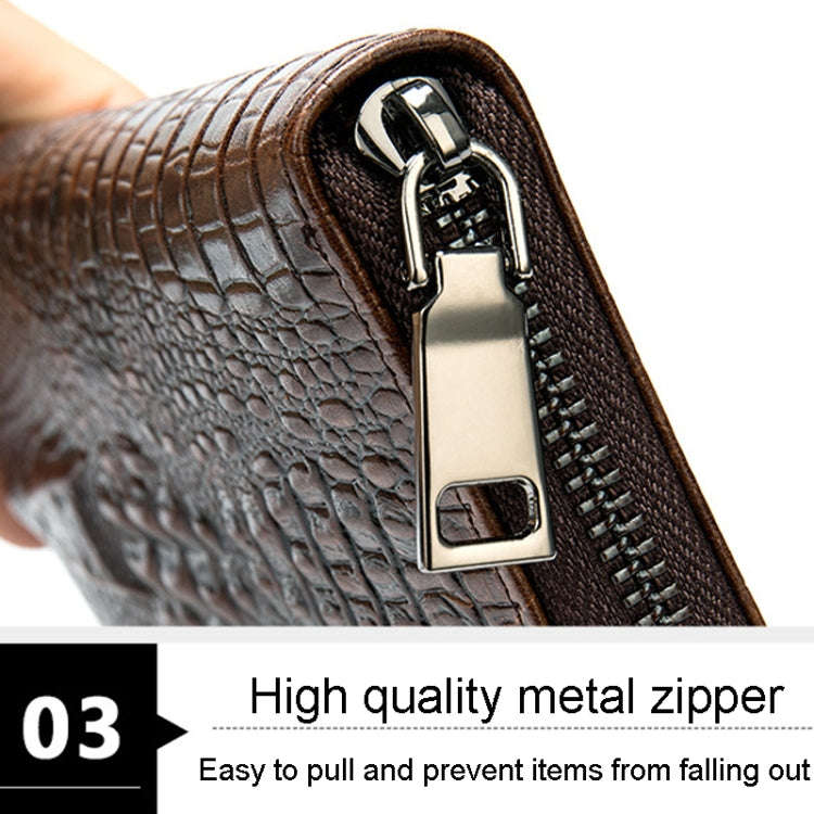Mens Long Business Wallet Crocodile Pattern Multi Cards Clutch Bag(Black)