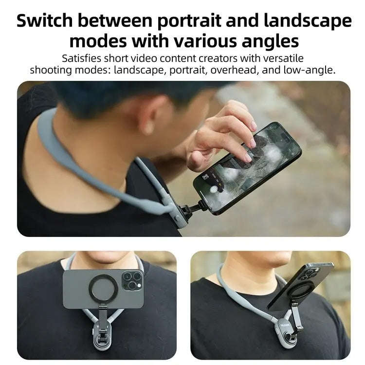TELESIN Silicone Neck Mount Magnetic Selfie Stick Phone Neck Holder(Blue)