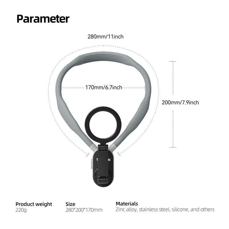 TELESIN Silicone Neck Mount Magnetic Selfie Stick Phone Neck Holder(Gray)