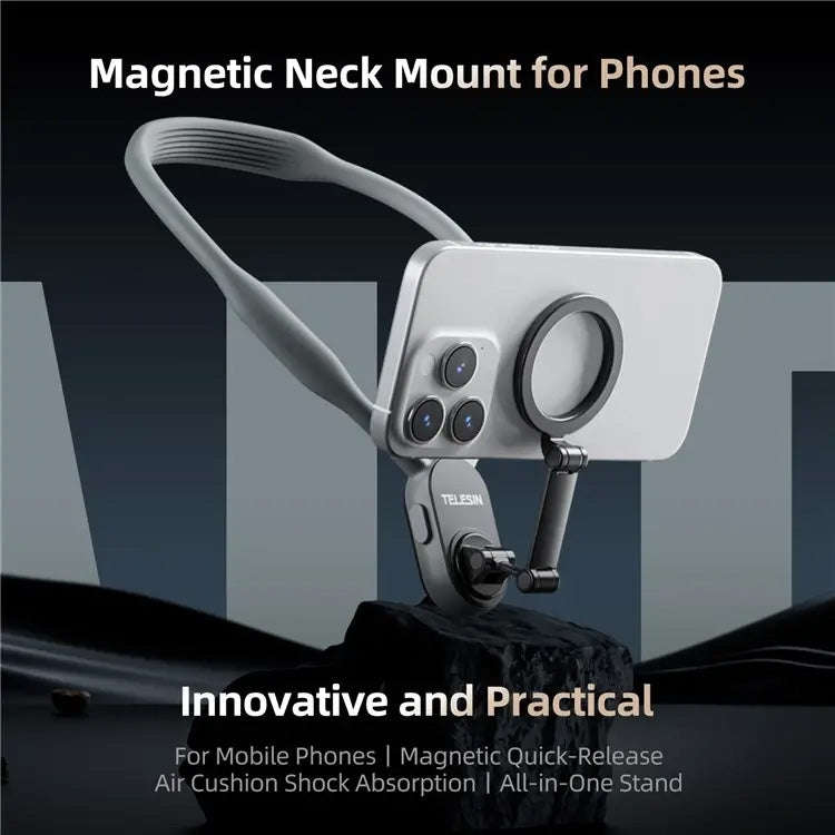 TELESIN Silicone Neck Mount Magnetic Selfie Stick Phone Neck Holder(Blue)