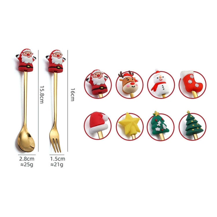 6pcs /Pack Christmas Cartoon Doll Stainless Steel Tableware, Style: A Gold Spoon Fork+Red Box