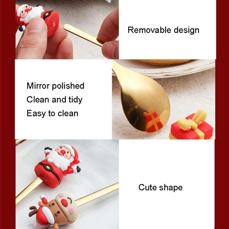 6pcs /Pack Christmas Cartoon Doll Stainless Steel Tableware, Style: A Gold Spoon Fork+Red Box