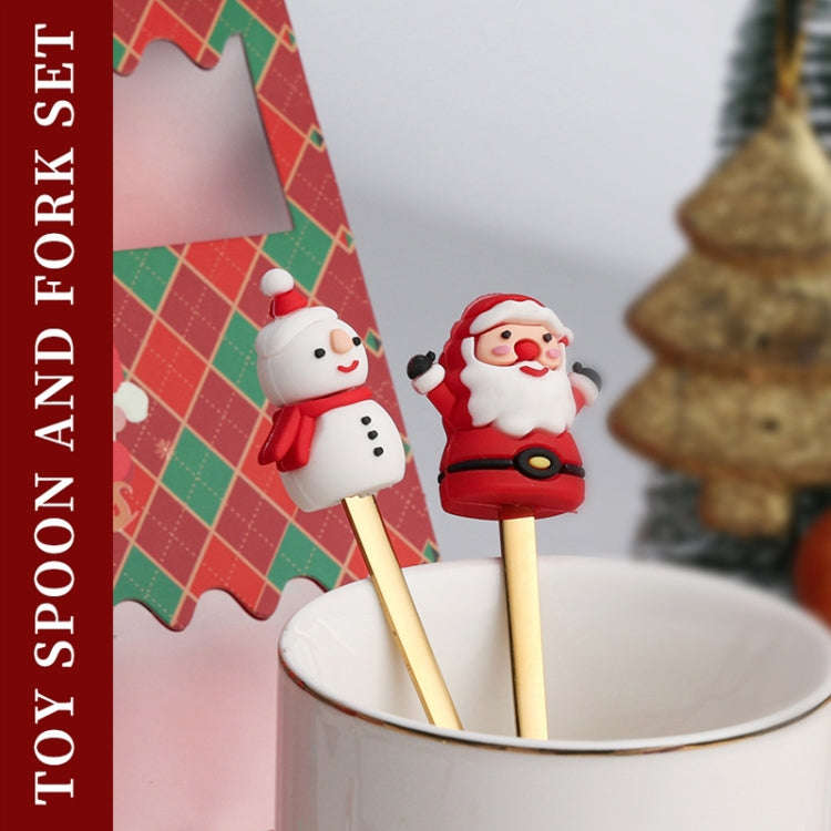 6pcs /Pack Christmas Cartoon Doll Stainless Steel Tableware, Style: B Gold Spoon Fork+Red Box