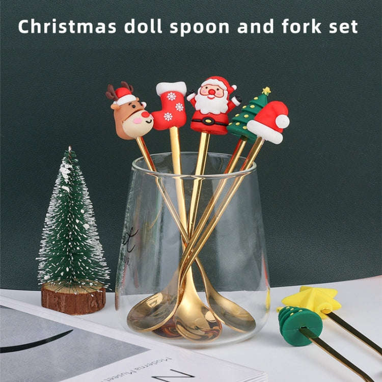 6pcs /Pack Christmas Cartoon Doll Stainless Steel Tableware, Style: A Gold Spoon Fork+Red Box