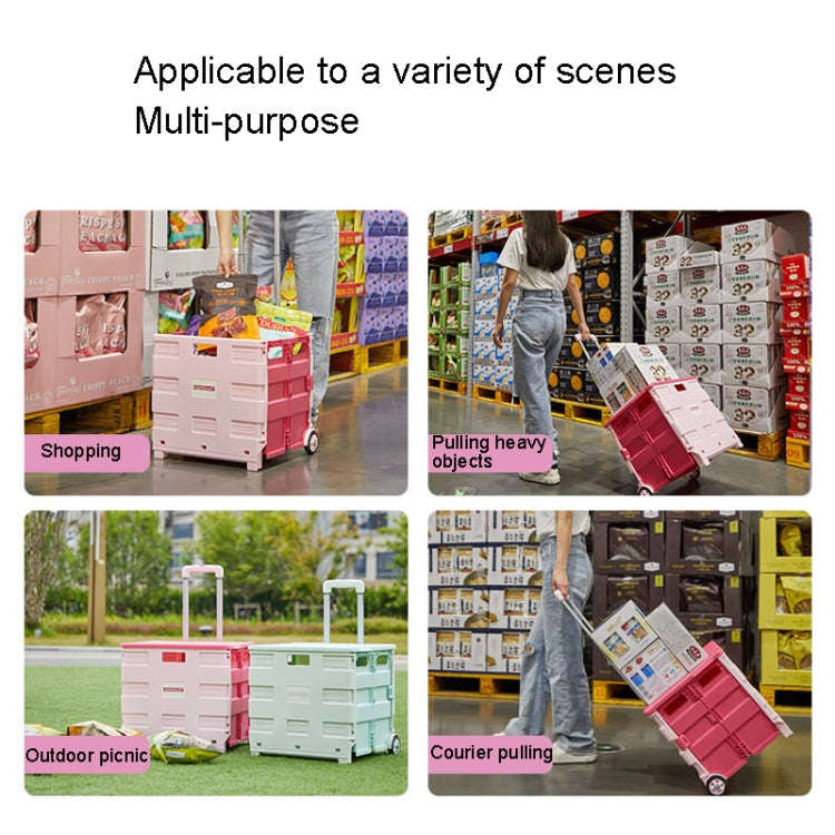 Portable Plastic Folding Shopping Cart Grocery Shopping Small Trolley Cart, Style: Two Wheels Gre...