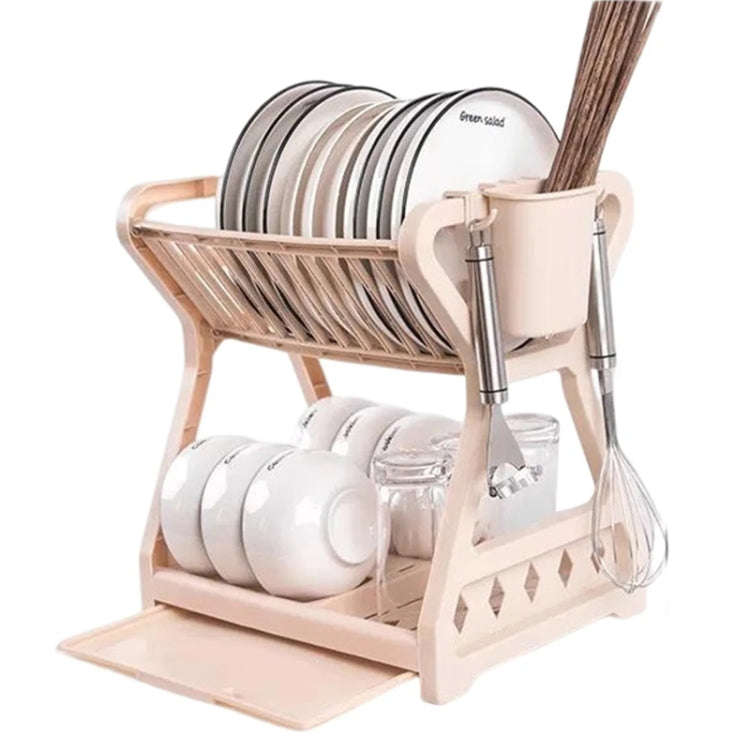 Kitchen Multi-Level Shelf Dishes Storage Draining Rack(B Model Apricot Color)