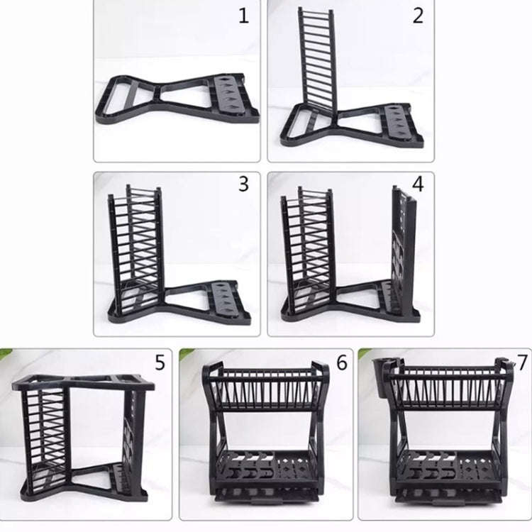Kitchen Multi-Level Shelf Dishes Storage Draining Rack(B Model Blue)