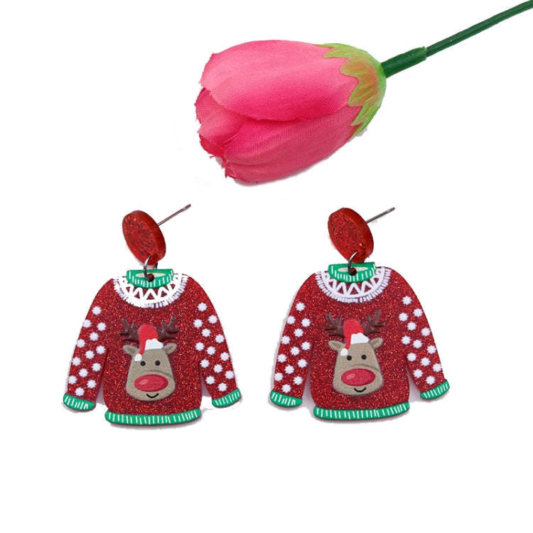 1pair Sweater Christmas Earrings Cute Elk Snowman  Earstuds, Color: Elk Red