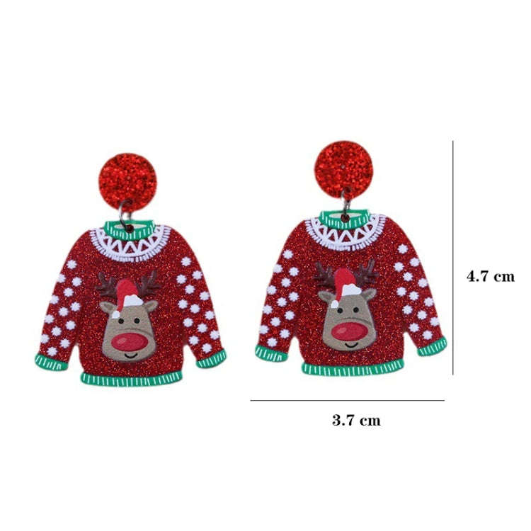 1pair Sweater Christmas Earrings Cute Elk Snowman  Earstuds, Color: Old Man Green