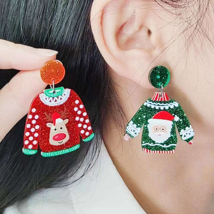1pair Sweater Christmas Earrings Cute Elk Snowman  Earstuds, Color: Gift Box Red