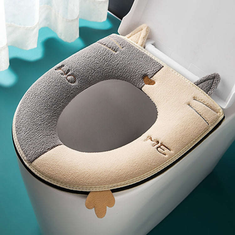 Universal Warm Toilet Seat Home Suede Toilet Cover(Gray+White)
